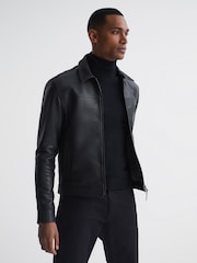 Veste en cuir Reiss Roland zippée - Image 3 de 7