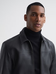Veste en cuir Reiss Roland zippée - Image 4 de 7