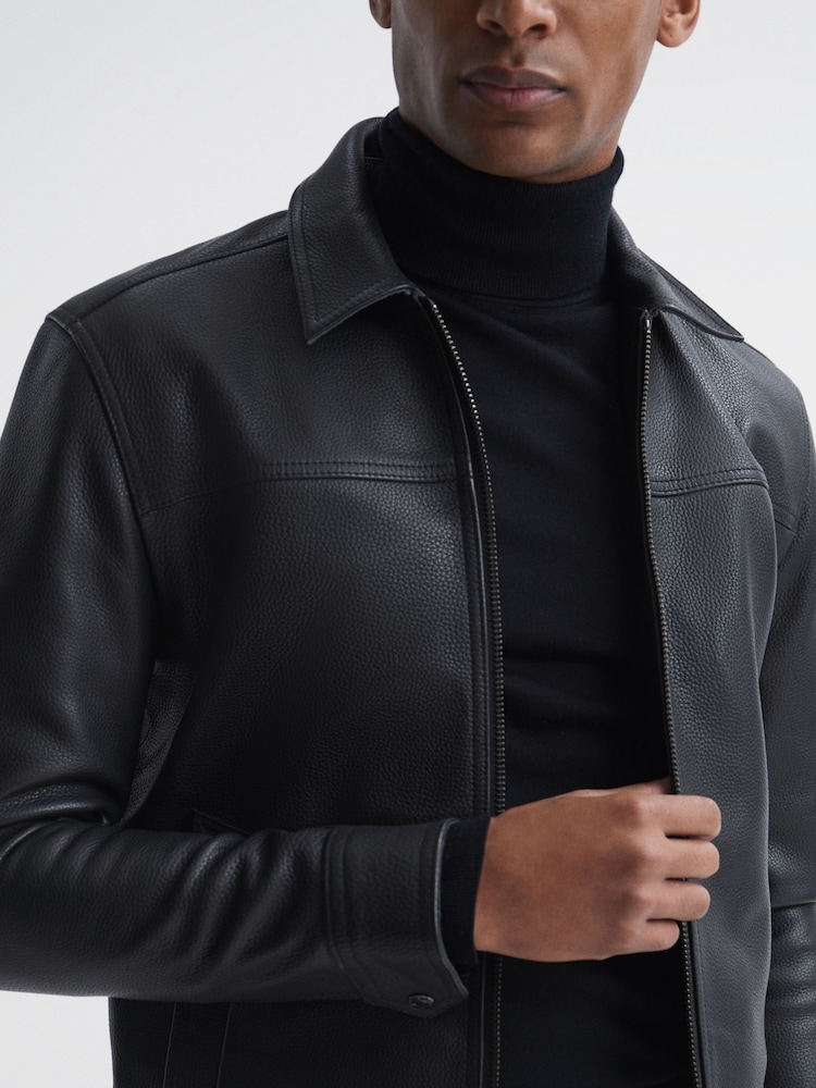 Veste en cuir Reiss Roland zippée - Image 7 de 7