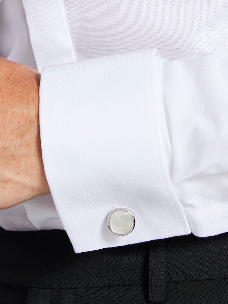 MOSS White Slim Fit Concealed Placket 100% Cotton Dress Shirt - Image 3 of 4