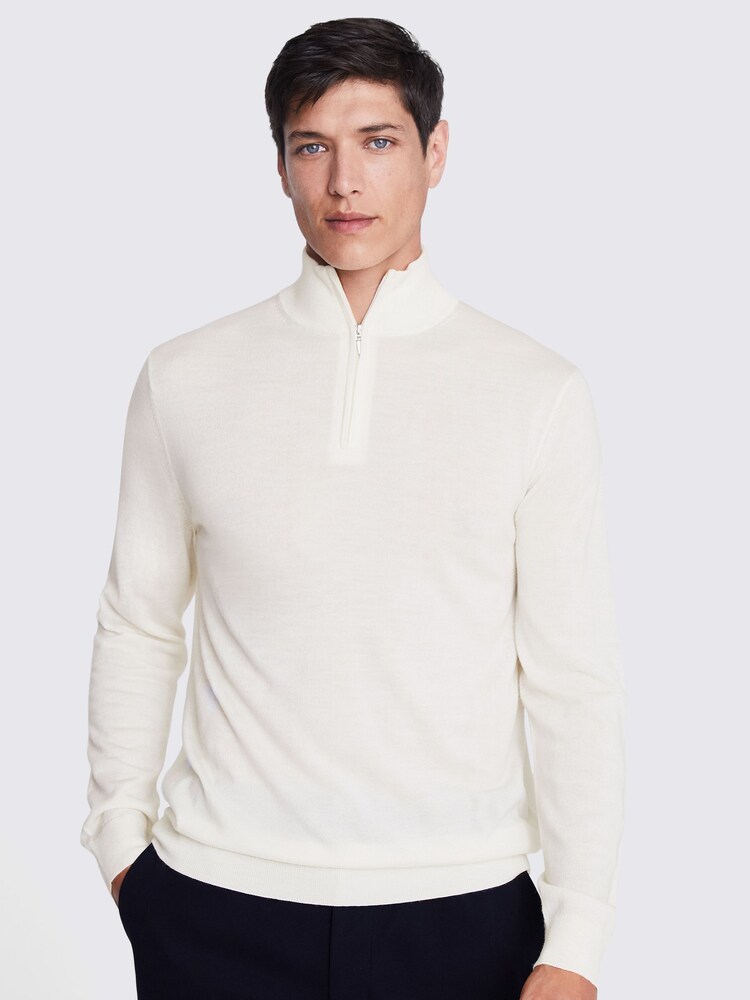 MOSS White Merino Blend Quarter Zip Jumper - Image 1 of 5