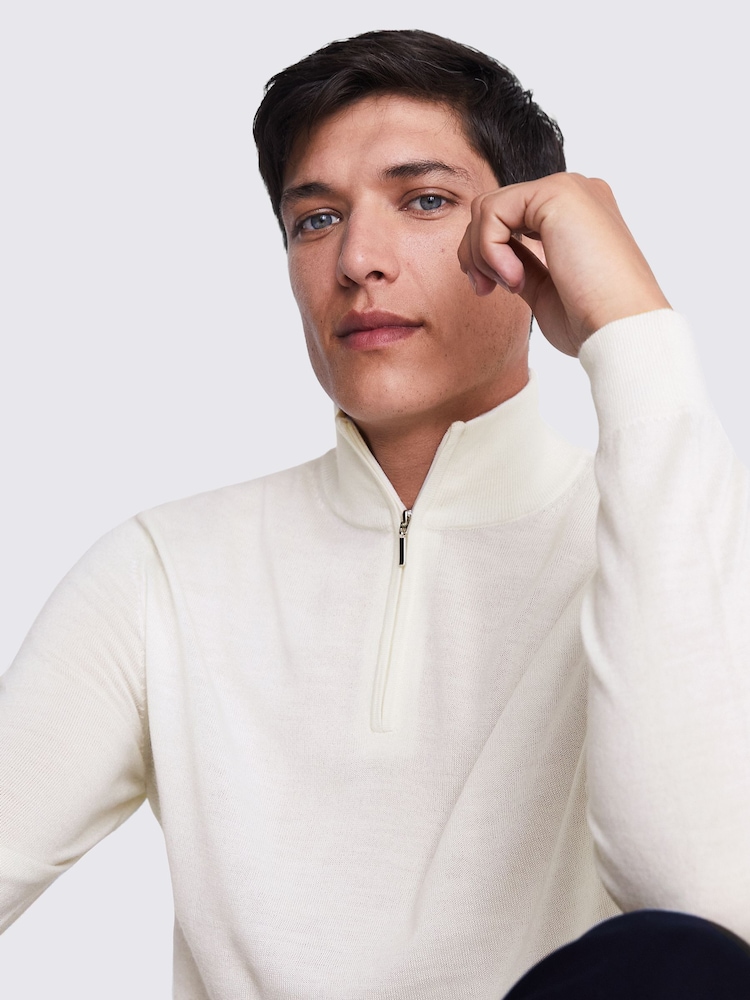 MOSS White Merino Blend Quarter Zip Jumper - Image 3 of 5