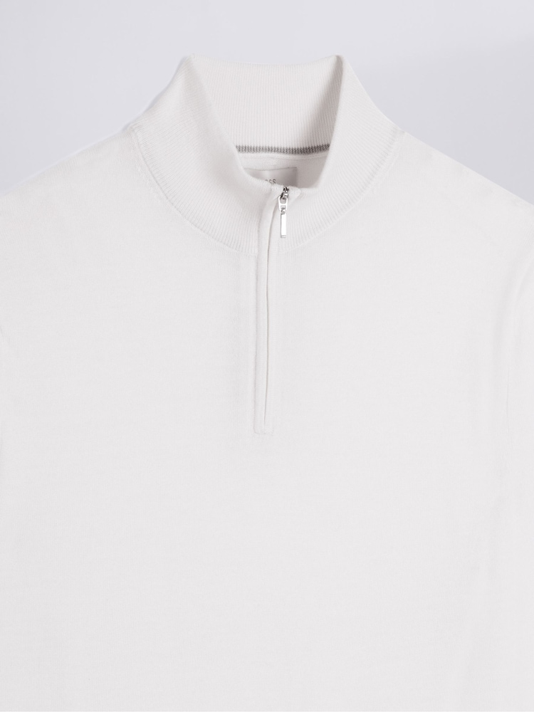 MOSS White Merino Blend Quarter Zip Jumper - Image 5 of 5