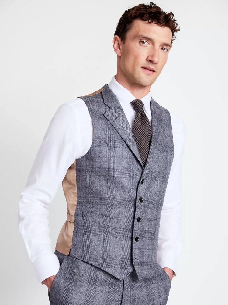 MOSS x Barberis Tailored Fit Grey Chech Suit Waistcoat - Image 1 of 3
