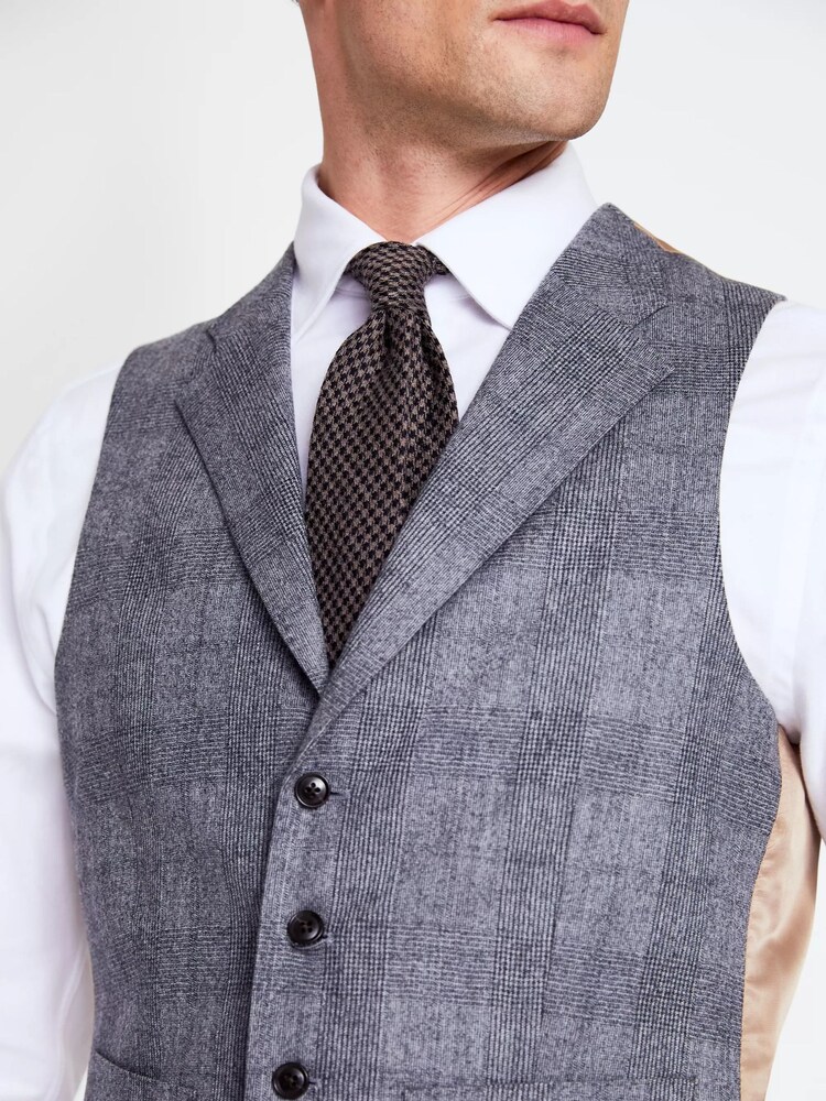 MOSS x Barberis Tailored Fit Grey Chech Suit Waistcoat - Image 3 of 3