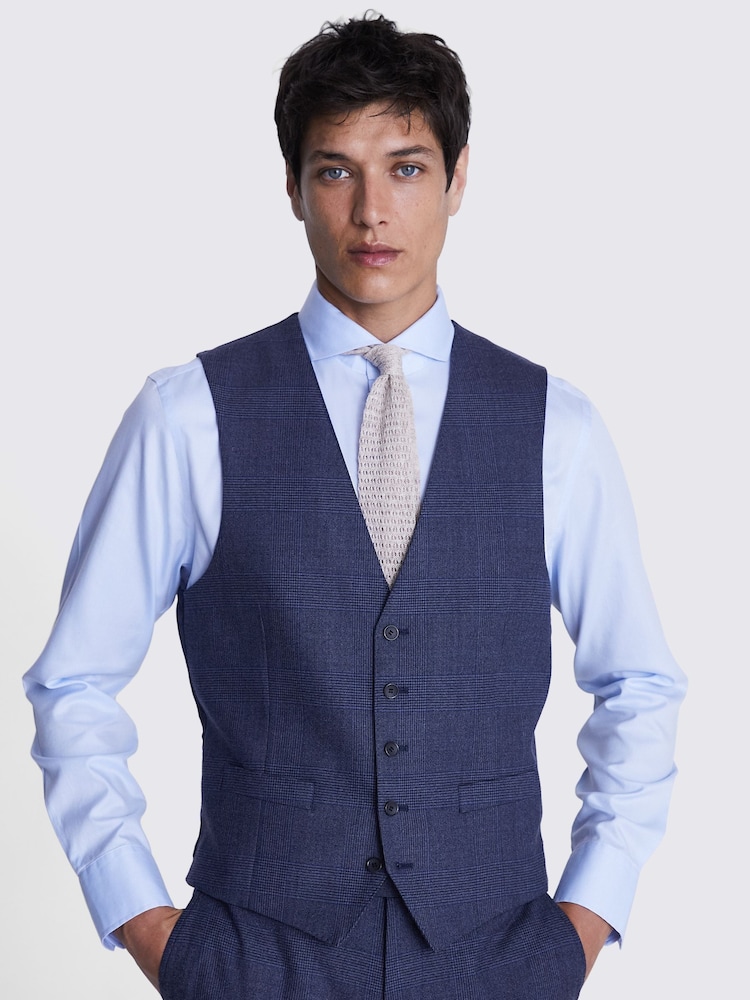 MOSS Blue Tailored Fit Check Waistcoat - Image 1 of 4