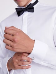 MOSS White Slim Fit Wing Collar Concealed Placket 100% Cotton Dress Shirt - Image 3 of 5