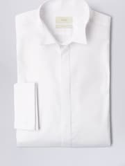 MOSS White Slim Fit Wing Collar Concealed Placket 100% Cotton Dress Shirt - Image 4 of 5
