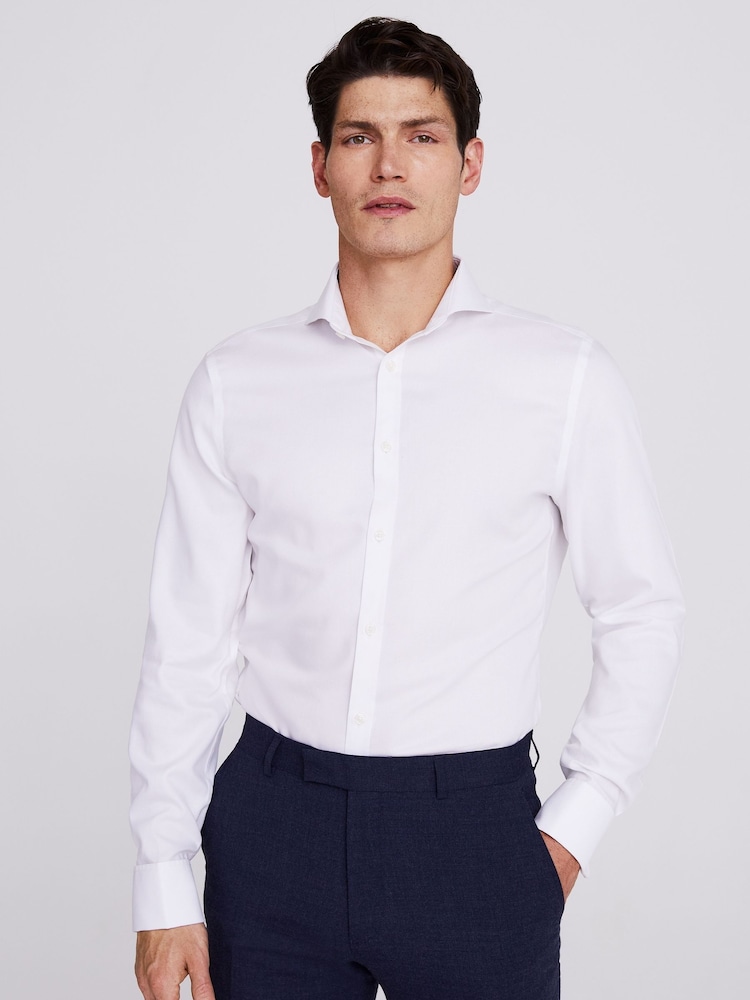 MOSS White Slim Fit Double Cuff Oxford Non Iron 100% Cotton Shirt - Image 1 of 5