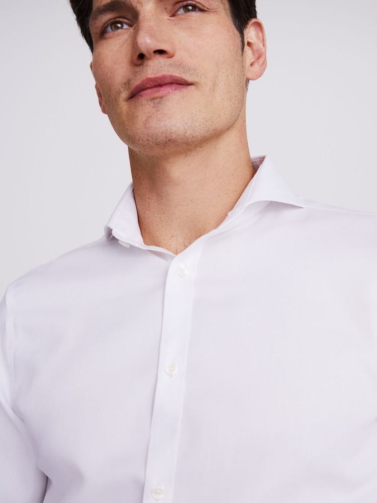 MOSS White Slim Fit Double Cuff Oxford Non Iron 100% Cotton Shirt - Image 3 of 5
