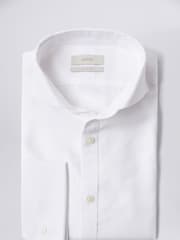 MOSS White Slim Fit Double Cuff Oxford Non Iron 100% Cotton Shirt - Image 4 of 5