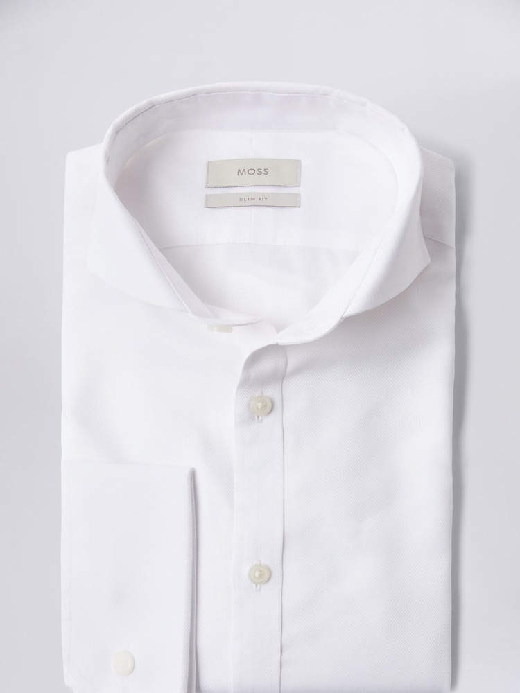 MOSS White Slim Fit Double Cuff Oxford Non Iron 100% Cotton Shirt - Image 4 of 5
