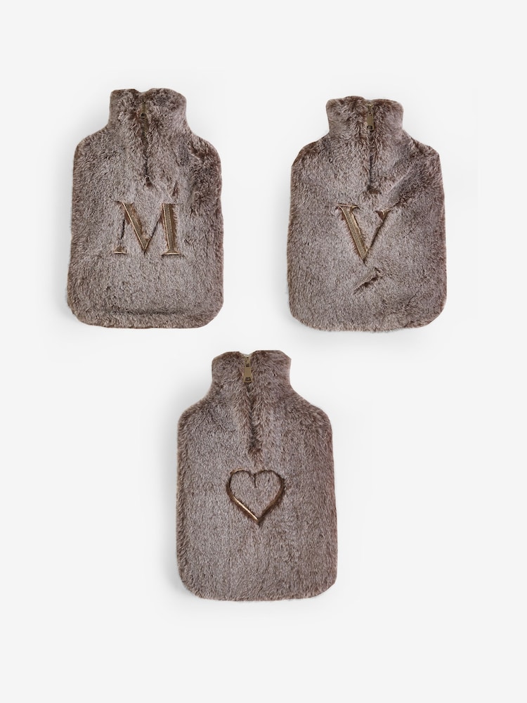Mink Brown Faux Faur Monogram Hot Water Bottle - Image 4 of 4