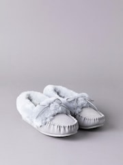 Lakeland Leather Light Grey Ladies Sheepskin Moccasin Slippers - Image 1 of 3