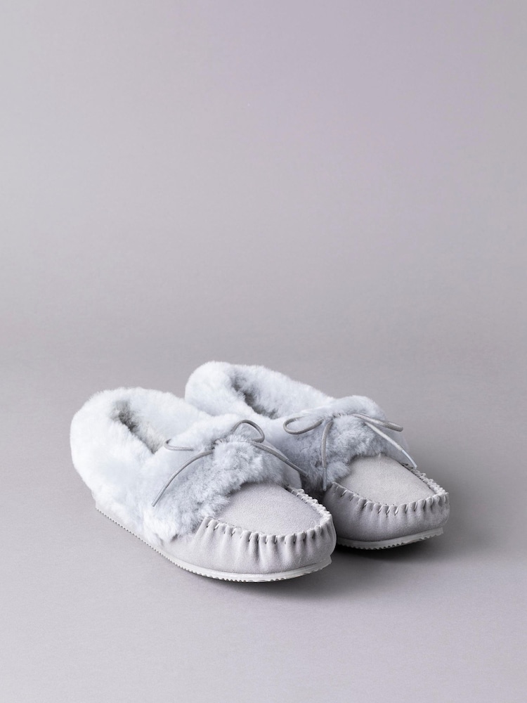 Lakeland Leather Light Grey Ladies Sheepskin Moccasin Slippers - Image 1 of 3