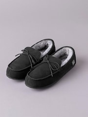 Lakeland Leather Black Mens Sheepskin Moccasin Slippers - Image 1 of 3