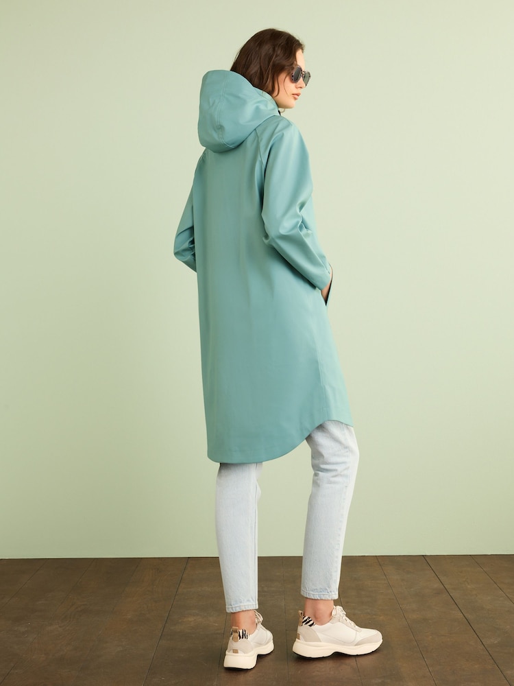 Teal Blue Rubber Showerproof Rain Coat - Image 3 of 6