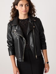 Black Faux Leather Biker Jacket - Image 1 of 6