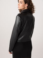 Black Faux Leather Biker Jacket - Image 3 of 6