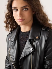 Black Faux Leather Biker Jacket - Image 4 of 6