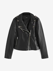 Black Faux Leather Biker Jacket - Image 5 of 6