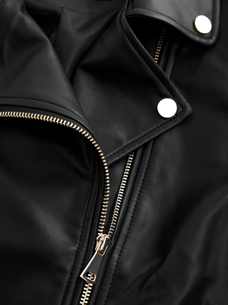 Black Faux Leather Biker Jacket - Image 6 of 6