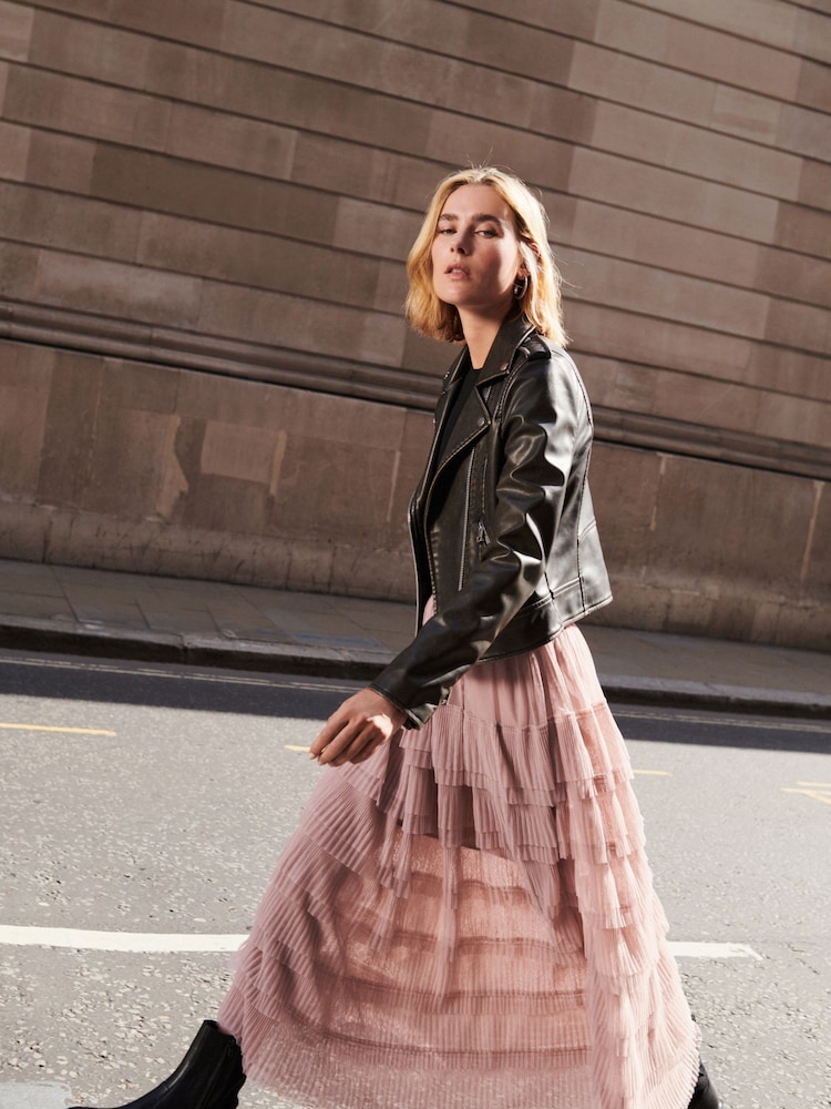 Washed Black Faux Leather Biker Jacket - Image 2 of 6