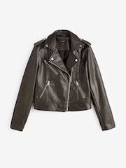 Washed Black Faux Leather Biker Jacket - Image 5 of 6