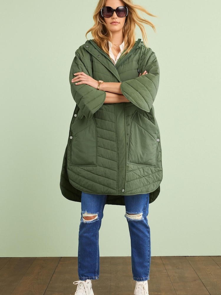 Khaki Green Shower Resistant Quilted Poncho - Image 5 of 8