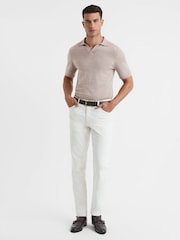 Reiss Wheat Melange Duchie Merino Wool Open Collar Polo Shirt - Image 3 of 6