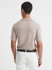 Reiss Wheat Melange Duchie Merino Wool Open Collar Polo Shirt - Image 5 of 6