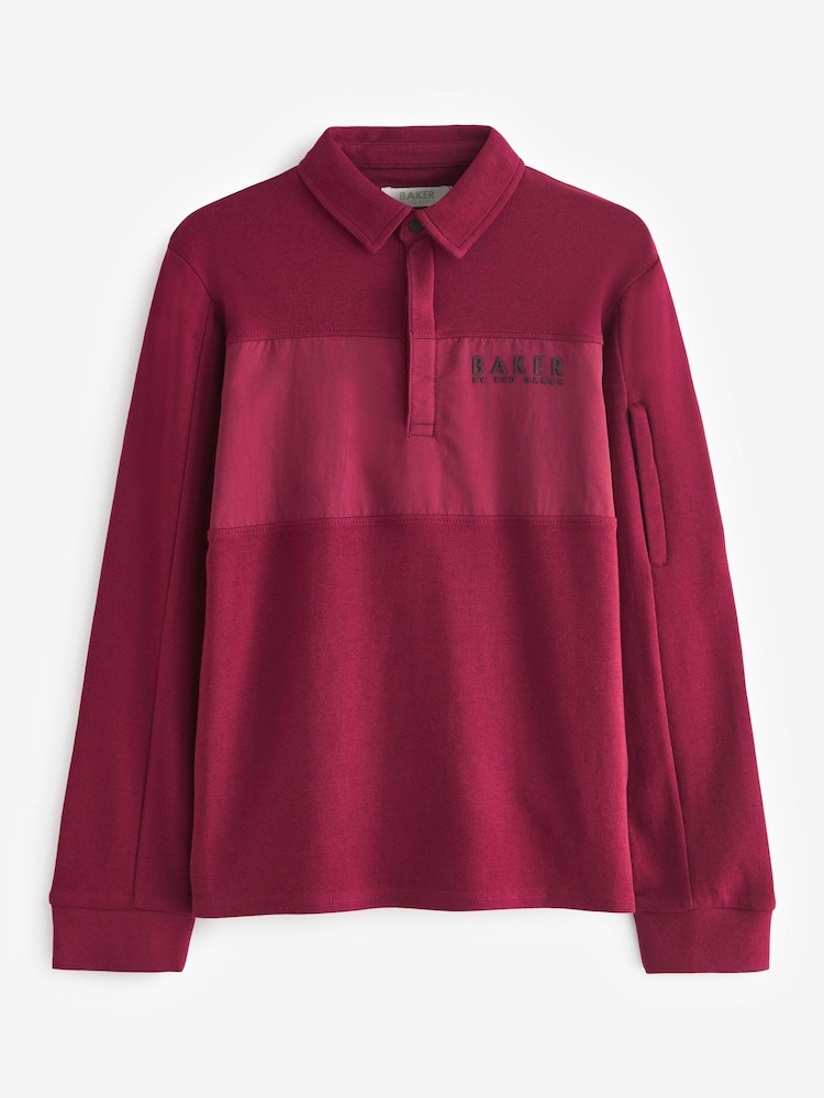 Burgunderrot - Baker by Ted Baker Langärmeliges Polo-Shirt aus 100 % Baumwolle - Bild 1 von 1