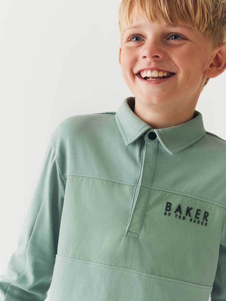 Grün - Baker by Ted Baker Langärmeliges Polo-Shirt aus 100 % Baumwolle - Bild 1 von 8