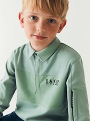 Grün - Baker by Ted Baker Langärmeliges Polo-Shirt aus 100 % Baumwolle - Bild 2 von 8