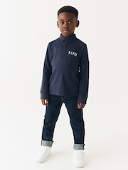 Marineblau - Baker by Ted Baker Langärmeliges Polo-Shirt aus 100 % Baumwolle - Bild 1 von 8