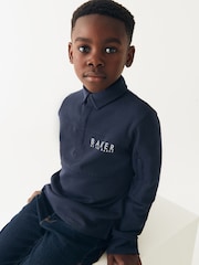 Marineblau - Baker by Ted Baker Langärmeliges Polo-Shirt aus 100 % Baumwolle - Bild 3 von 8