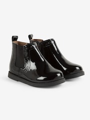 JoJo Maman Bébé Black Girls' Patent Pretty Leather Chelsea Boots - Image 1 of 5