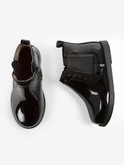 JoJo Maman Bébé Black Girls' Patent Pretty Leather Chelsea Boots - Image 2 of 5