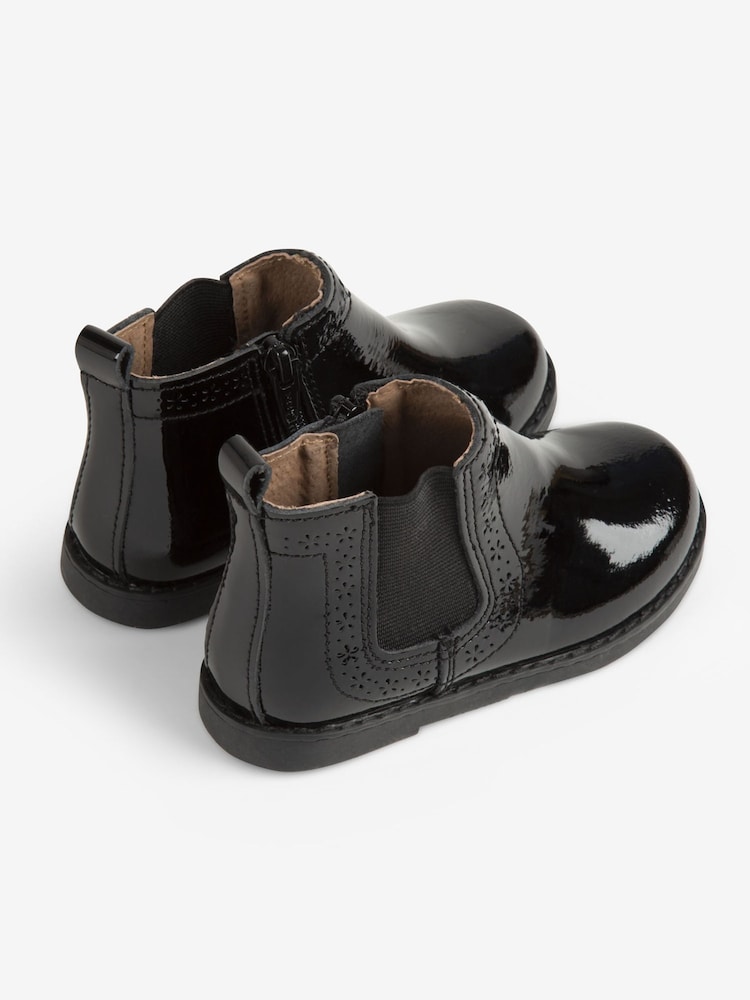 JoJo Maman Bébé Black Girls' Patent Pretty Leather Chelsea Boots - Image 3 of 5