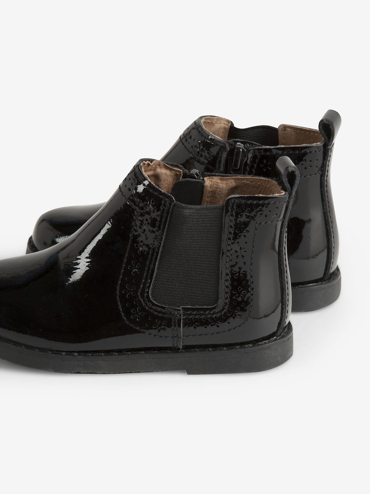 JoJo Maman Bébé Black Girls' Patent Pretty Leather Chelsea Boots - Image 4 of 5