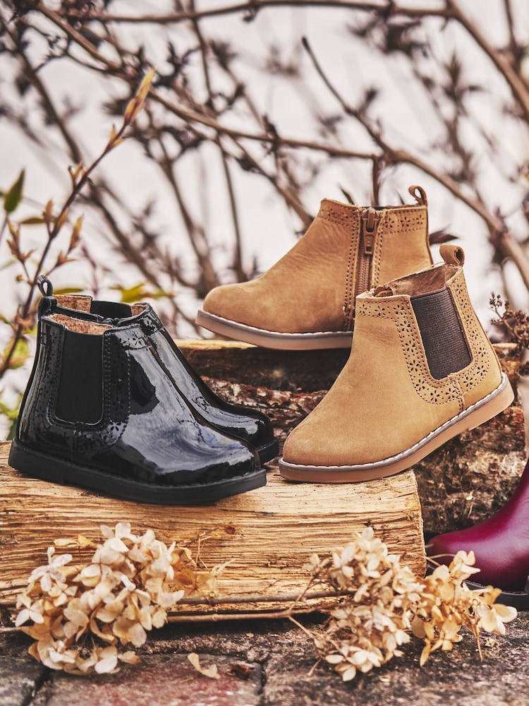 JoJo Maman Bébé Black Girls' Patent Pretty Leather Chelsea Boots - Image 5 of 5