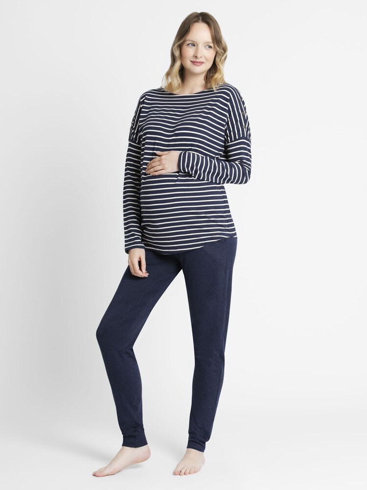 JoJo Maman Bébé Navy Stripe Maternity & Nursing Pyjama Set - Image 1 of 2