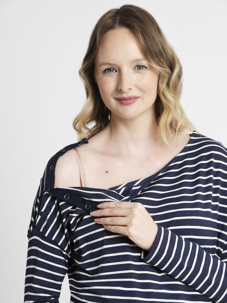 JoJo Maman Bébé Navy Stripe Maternity & Nursing Pyjama Set - Image 2 of 2