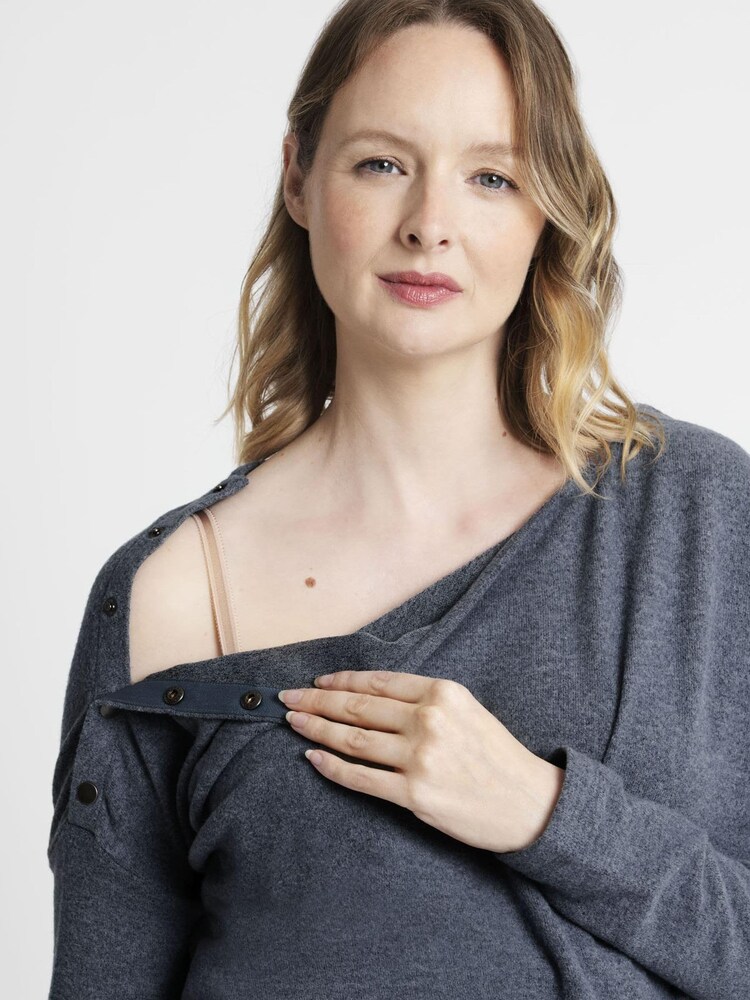 JoJo Maman Bébé Dark Grey Shoulder Opening Maternity & Nursing Top - Image 2 of 3
