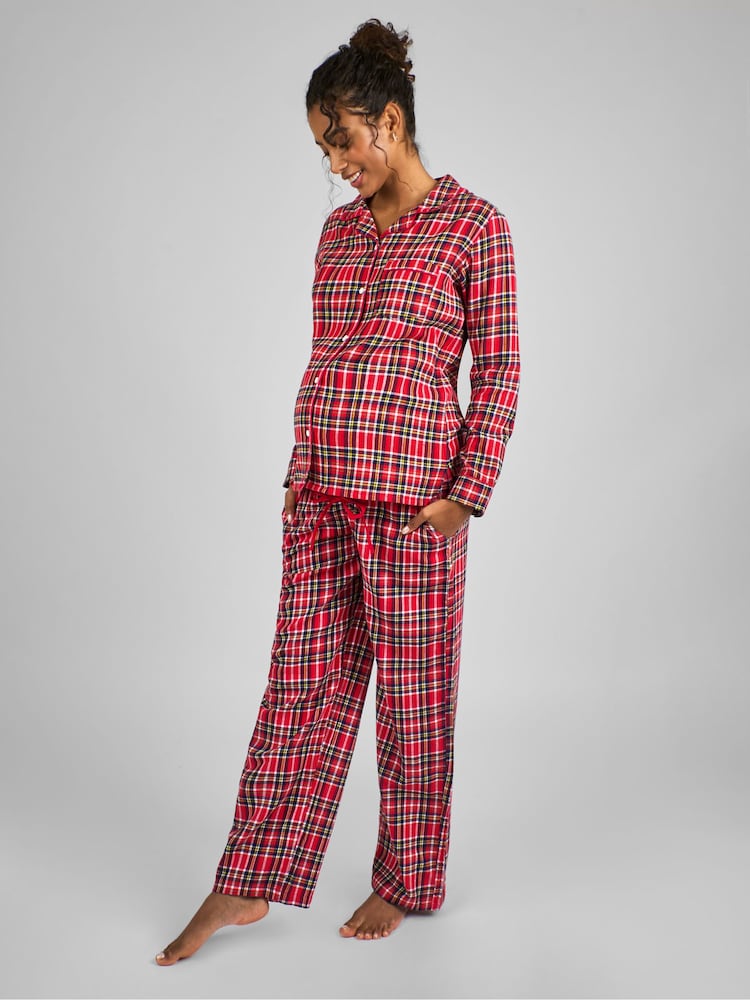 JoJo Maman Bébé Red Tartan Maternity & Nursing Pyjama Set - Image 1 of 4