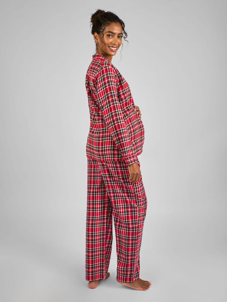 JoJo Maman Bébé Red Tartan Maternity & Nursing Pyjama Set - Image 2 of 4