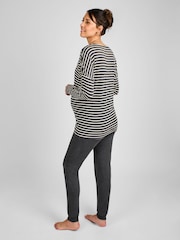 JoJo Maman Bébé Charcoal Stripe Maternity & Nursing Pyjama Set - Image 2 of 5