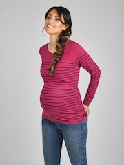 JoJo Maman Bébé Wine Red Breton Stripe Nursing Top - Image 1 of 4