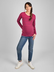 JoJo Maman Bébé Wine Red Breton Stripe Nursing Top - Image 2 of 4