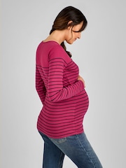 JoJo Maman Bébé Wine Red Breton Stripe Nursing Top - Image 3 of 4